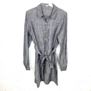 Neiman Marcus Womens Linen Shirtdress Roll Tab Sleeves Blue Mini Size Small